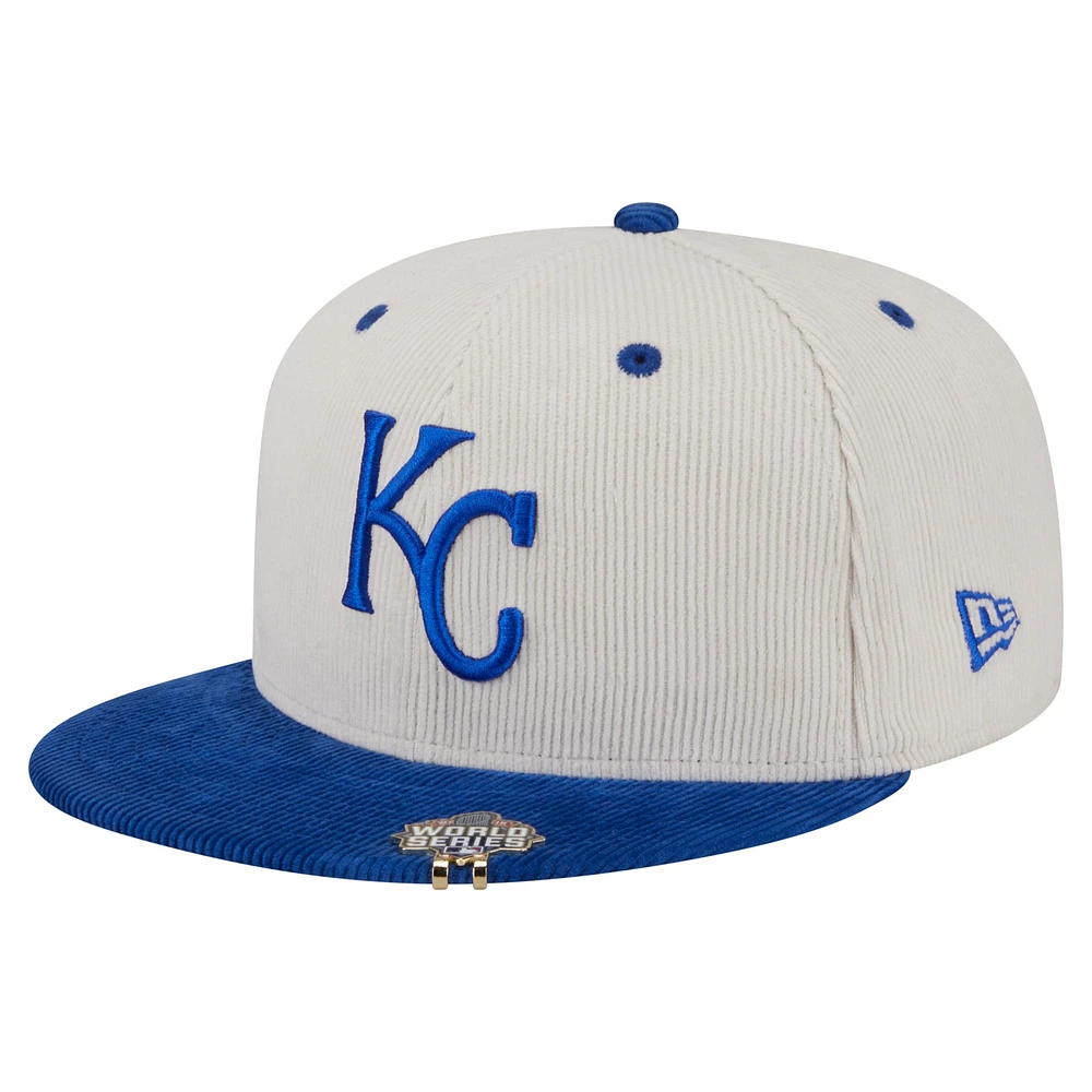 Men's New Era Cream/Royal Kansas City Royals Two-Tone Corduroy 59FIFTY Fitted Hat