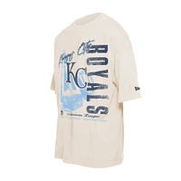 Men's New Era Cream Kansas City Royals Cooperstown Collection Oversized Throwback Distressed T-Shirt