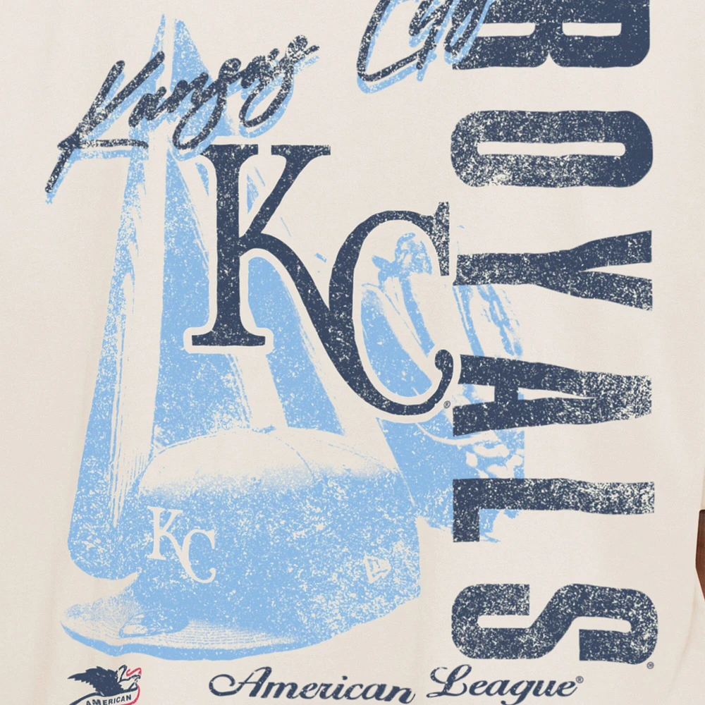 Men's New Era Cream Kansas City Royals Cooperstown Collection Oversized Throwback Distressed T-Shirt