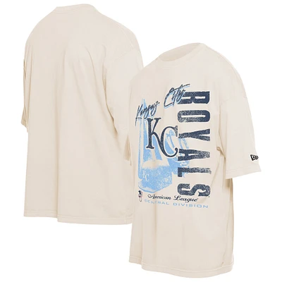 Men's New Era Cream Kansas City Royals Cooperstown Collection Oversized Throwback Distressed T-Shirt