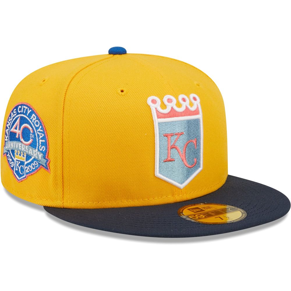 Men's Kansas City Royals New Era Gold/Navy 40th Anniversary Azure  Undervisor 59FIFTY Fitted Hat