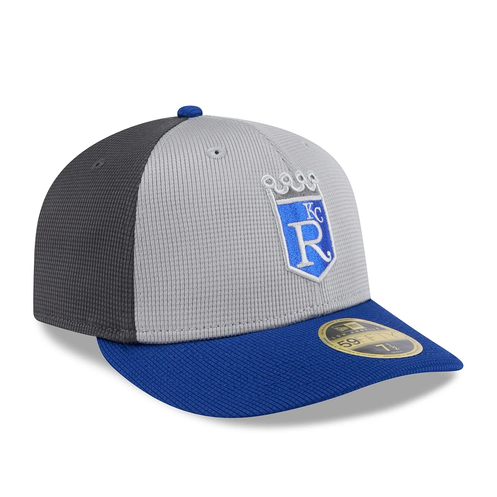 Men's New Era  Gray/Royal Kansas City Royals 2025 Batting Practice Low Profile 59FIFTY Fitted Hat