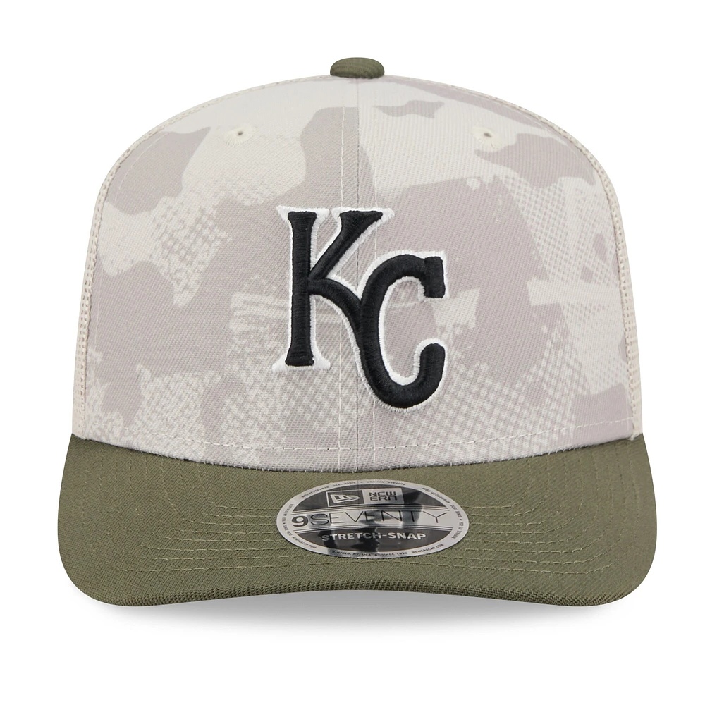 Men's New Era Light Beige/Olive Kansas City Royals 2025 Armed Forces Day 9SEVENTY Stretch-Snap Hat