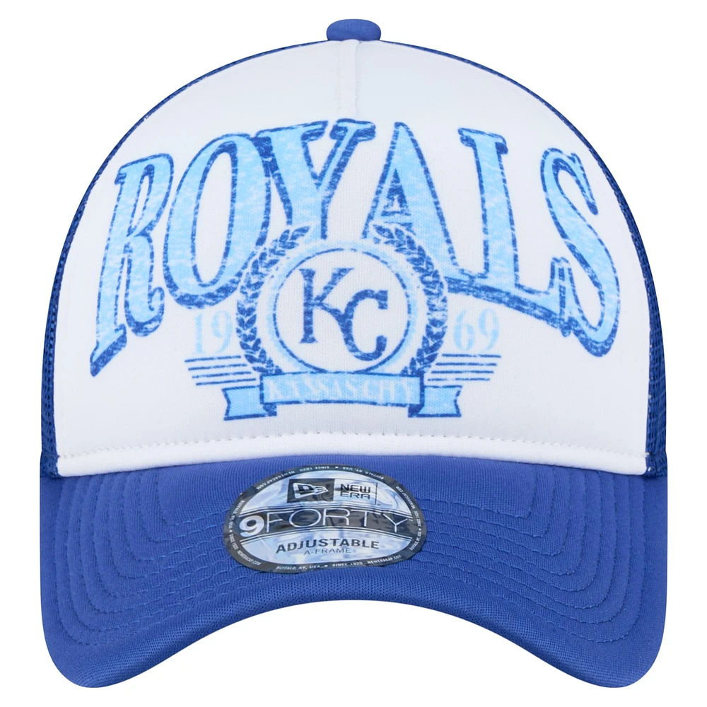 Men's New Era  Royal Kansas City Royals Distressed 9FORTY A-Frame Adjustable Trucker Hat