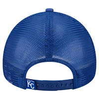 Men's New Era  Royal Kansas City Royals Distressed 9FORTY A-Frame Adjustable Trucker Hat