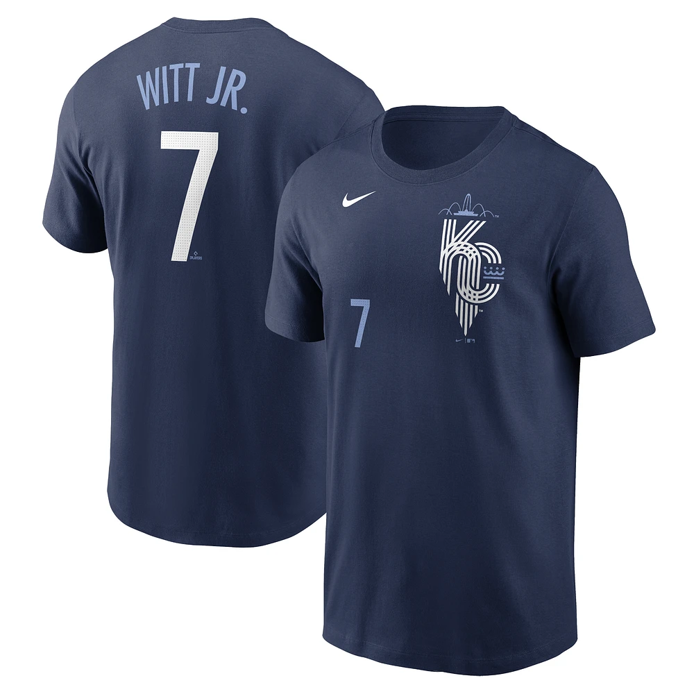 T-shirt avec nom et numéro Nike Bobby Witt Jr. pour hommes, bleu marine, Kansas City Royals, Connect Fuse