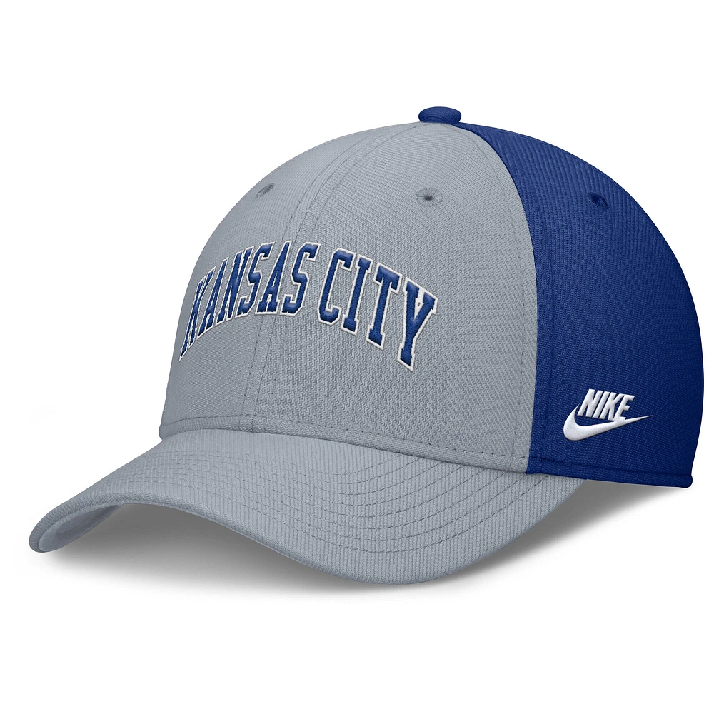 Men's Nike Gray/Royal Kansas City Royals Rise Swoosh Performance Flex Hat