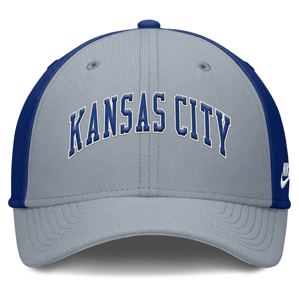 Men's Nike Gray/Royal Kansas City Royals Rise Swoosh Performance Flex Hat