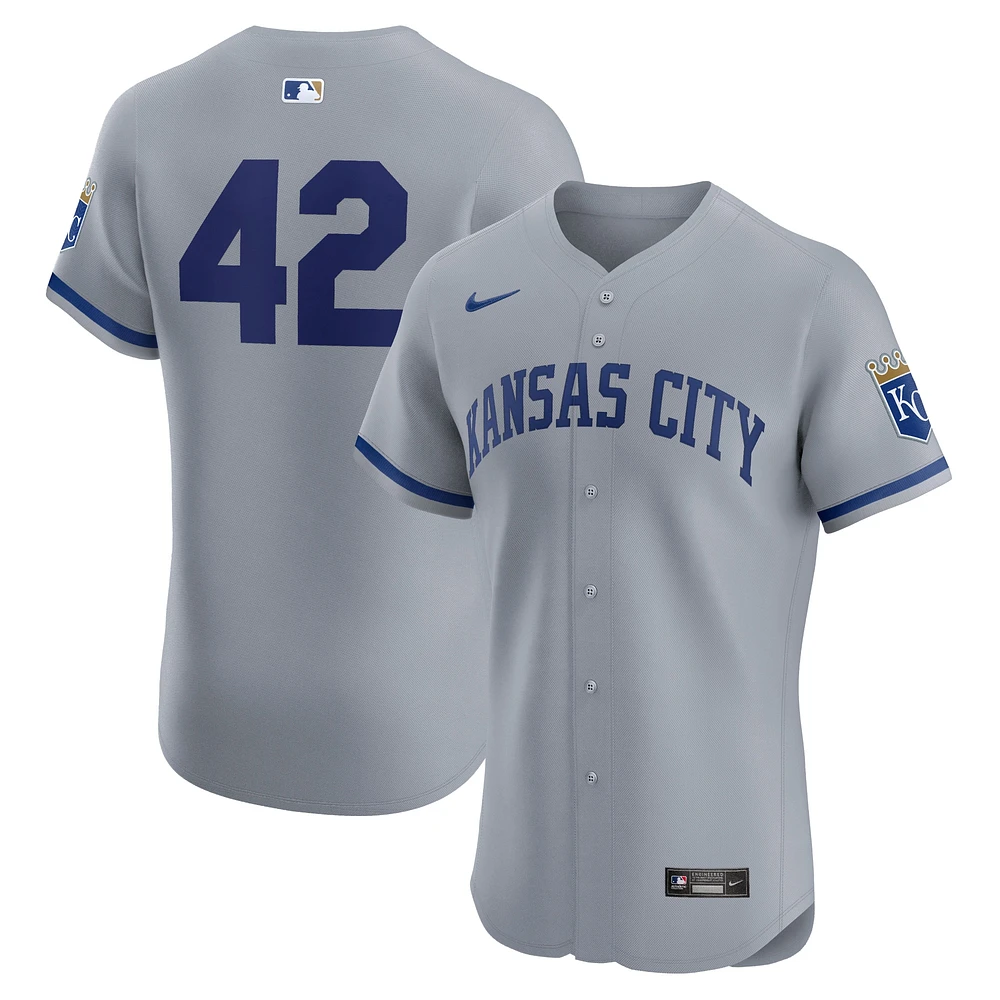 Maillot Nike gris Kansas City Royals Road 2024 Jackie Robinson Day Elite pour homme