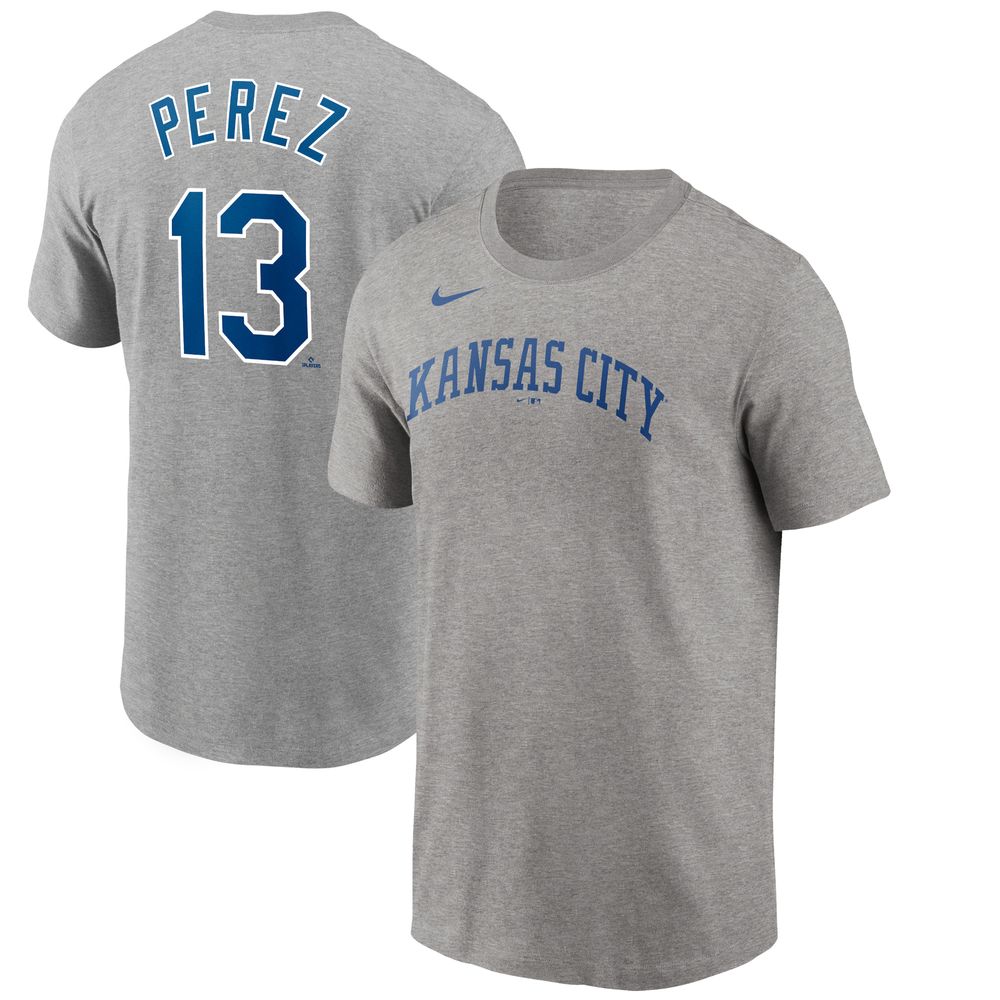 Men's Nike Salvador Perez Gray Kansas City Royals Name & Number T