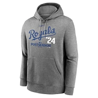 Men's Nike  Heather Charcoal Kansas City Royals 2024 MLB Postseason Lockup Club Fleece Pullover Hoodie