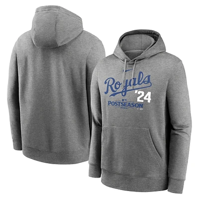 Men's Nike  Heather Charcoal Kansas City Royals 2024 MLB Postseason Lockup Club Fleece Pullover Hoodie