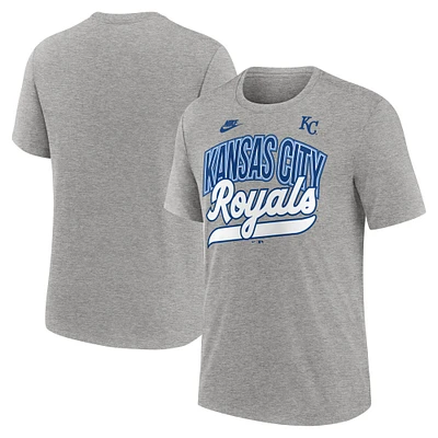 T-shirt Nike gris chiné pour homme, collection Cooperstown Retro Tri-Blend des Kansas City Royals