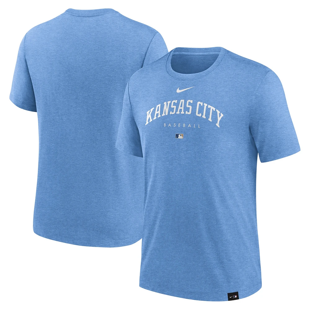 Men's Nike Heather Light Blue Kansas City Royals Authentic Collection Early Work Tri-Blend Performance T-Shirt