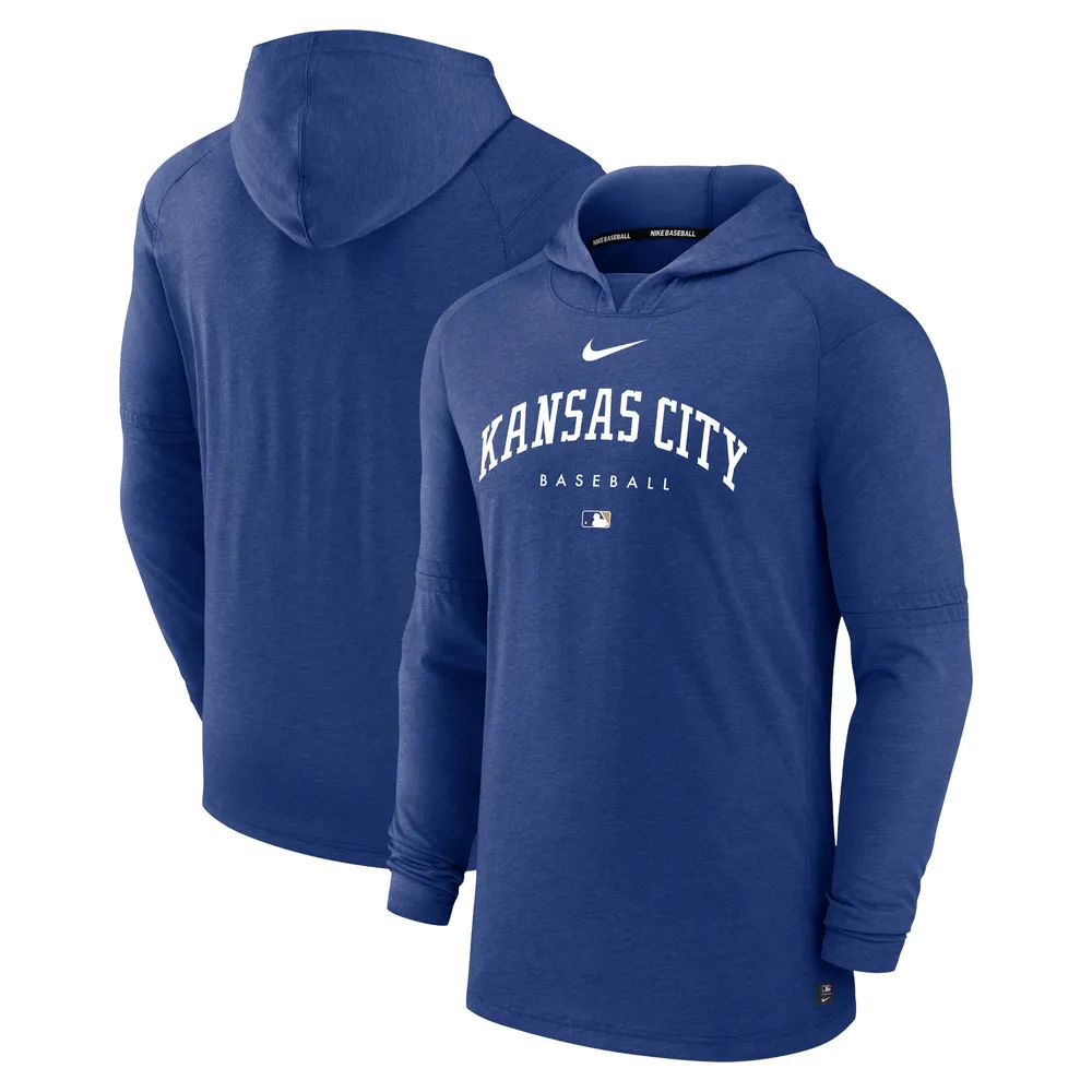 Men's Nike Heather Royal Kansas City Royals Authentic Collection Early Work Tri-Blend Performance Pullover Hoodie