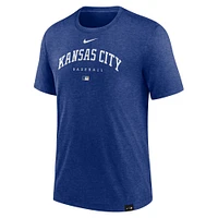 T-shirt Performance à trois mélanges pour homme Nike Heather Royal Kansas City Royals Authentic Collection Early Work