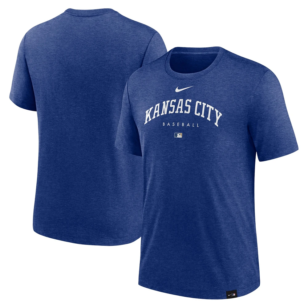 Men's Nike Heather Royal Kansas City Royals Authentic Collection Early Work Tri-Blend Performance T-Shirt