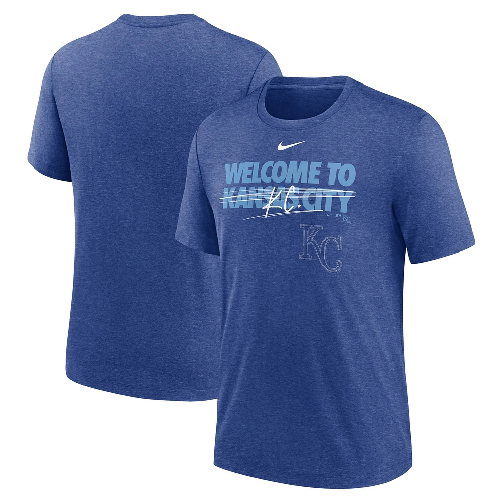 T-shirt tri-mélange Nike Heather Royal Kansas City Royals Home Spin pour homme