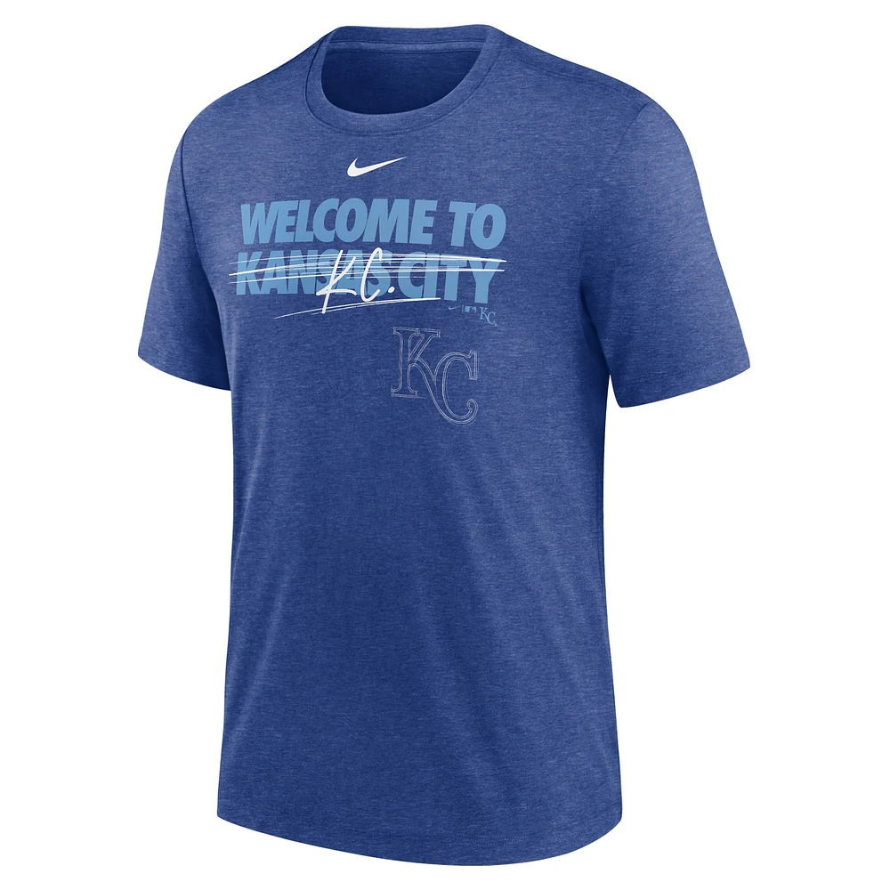 T-shirt tri-mélange Nike Heather Royal Kansas City Royals Home Spin pour homme