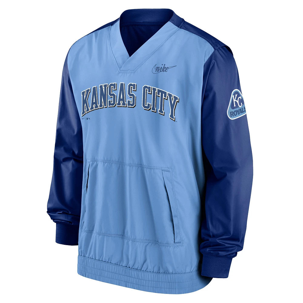 Men's Nike Light Blue/Royal Kansas City Royals Cooperstown Collection V-Neck Pullover Windbreaker