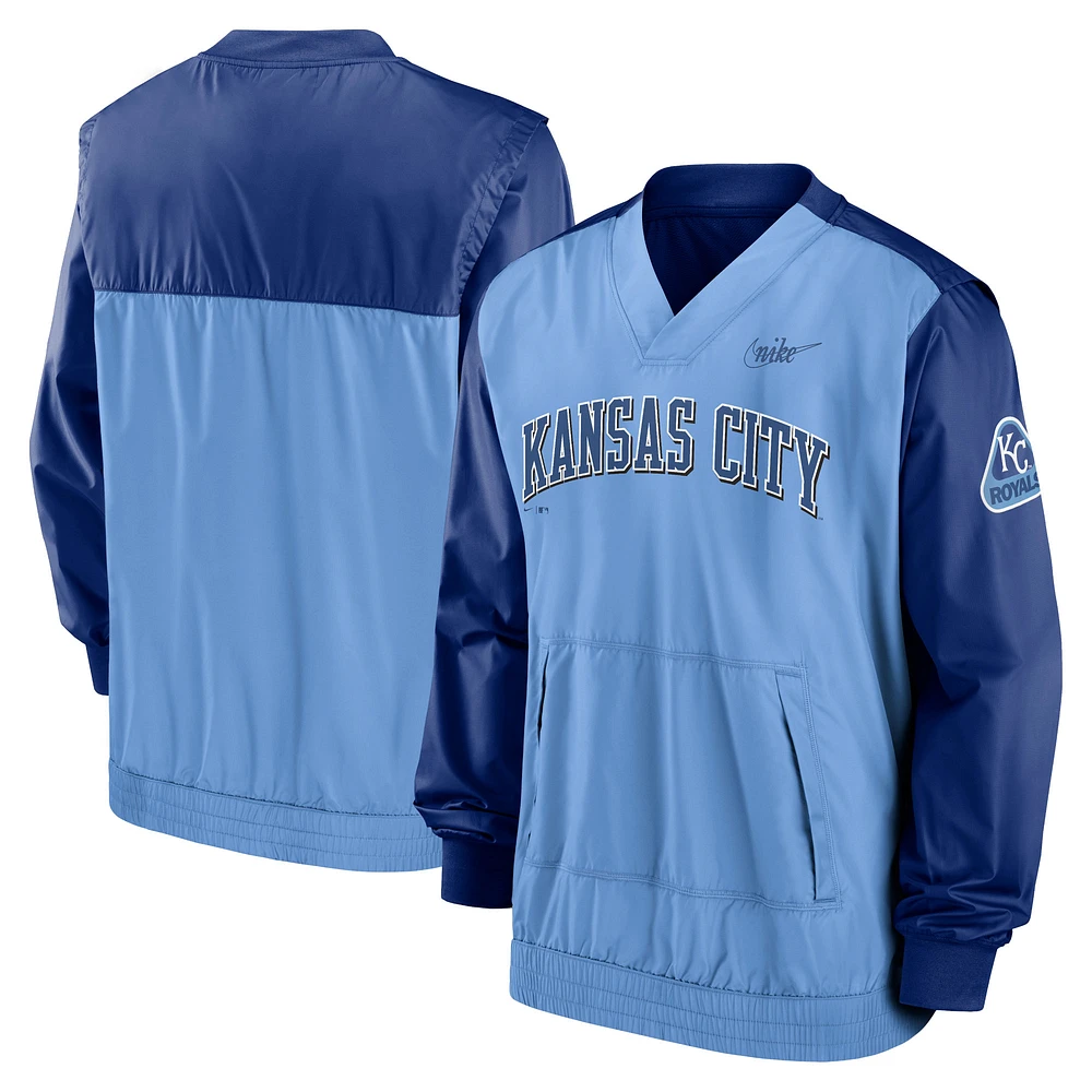 Men's Nike Light Blue/Royal Kansas City Royals Cooperstown Collection V-Neck Pullover Windbreaker