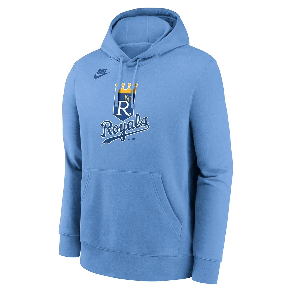 Men's Nike Light Blue Kansas City Royals Cooperstown Collection Logo Club Pullover Hoodie