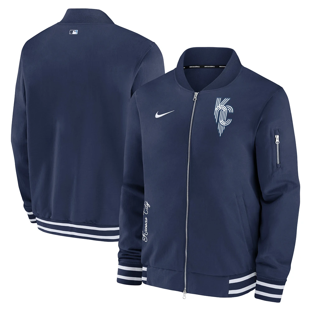 Men's Nike  Navy Kansas City Royals Authentic Collection Game Time Bomber Full-Zip Jacket