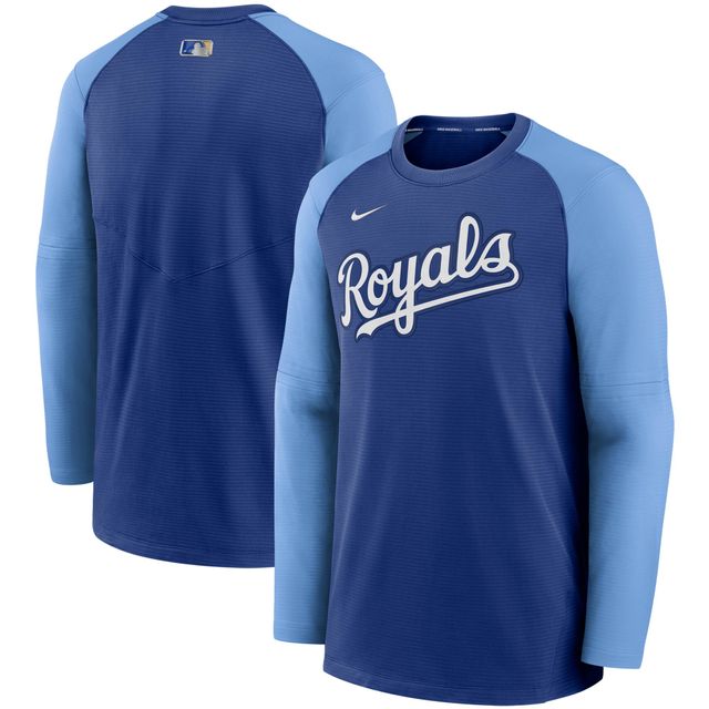 Sweat-shirt à enfiler Nike Royal/Bleu clair Kansas City Royals Authentic Collection Pregame Performance Raglan pour homme