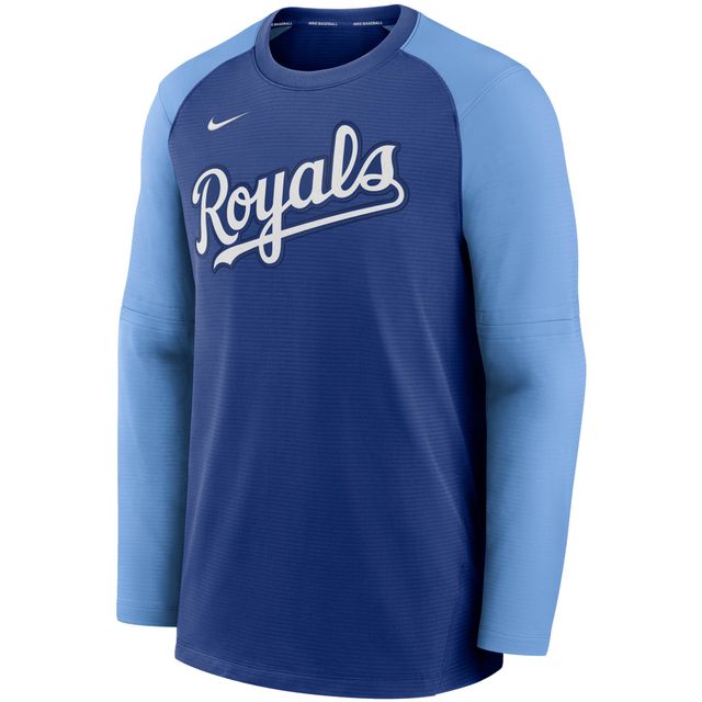 Sweat-shirt à enfiler Nike Royal/Bleu clair Kansas City Royals Authentic Collection Pregame Performance Raglan pour homme