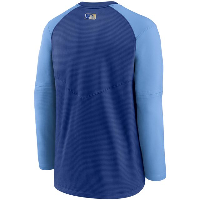 Sweat-shirt à enfiler Nike Royal/Bleu clair Kansas City Royals Authentic Collection Pregame Performance Raglan pour homme