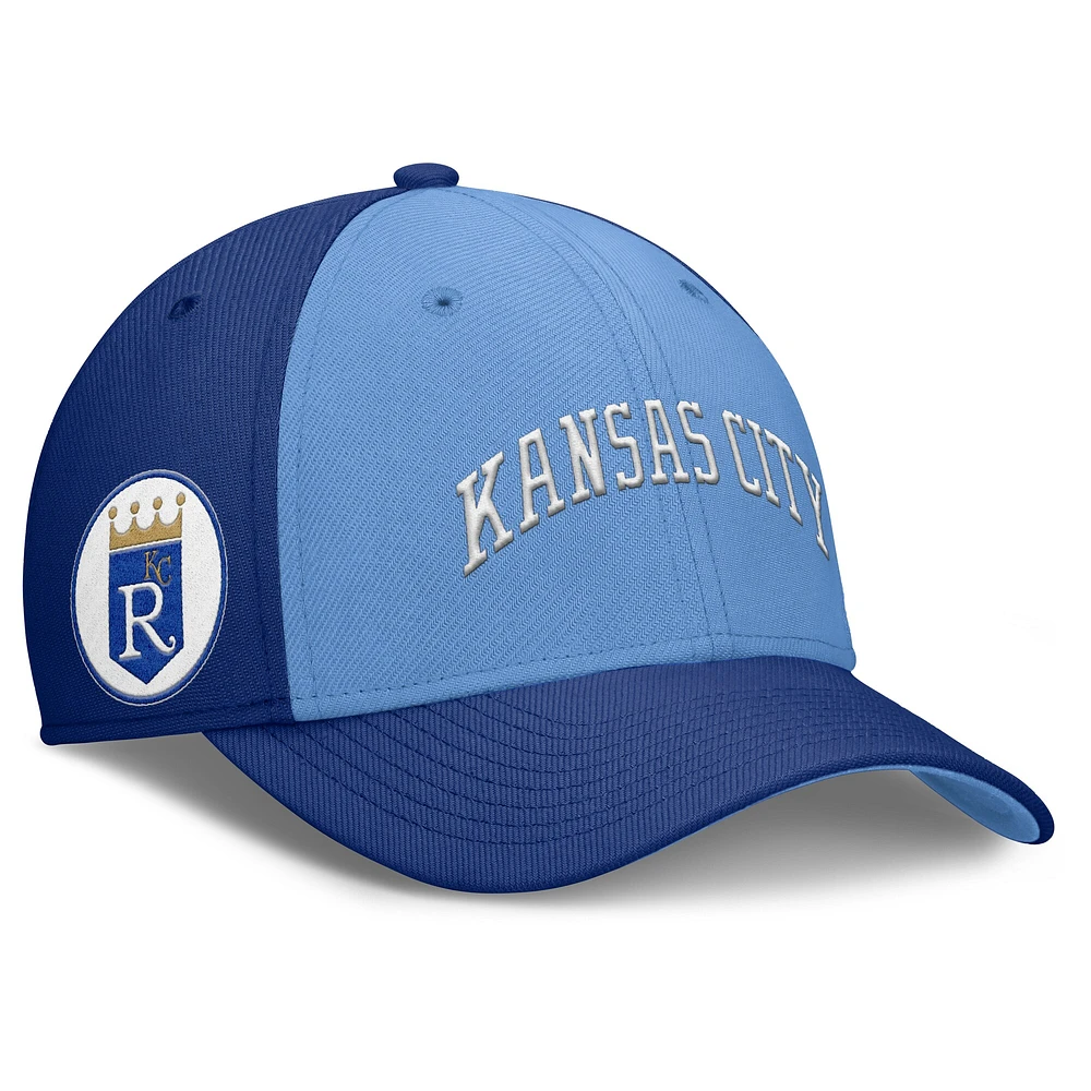 Casquette Nike Performance Flex Rise Swoosh bleu royal/bleu clair pour homme des Kansas City Royals