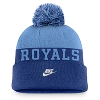 Bonnet en tricot à revers et pompon Nike Royal Kansas City Royals Rewind Peak pour homme