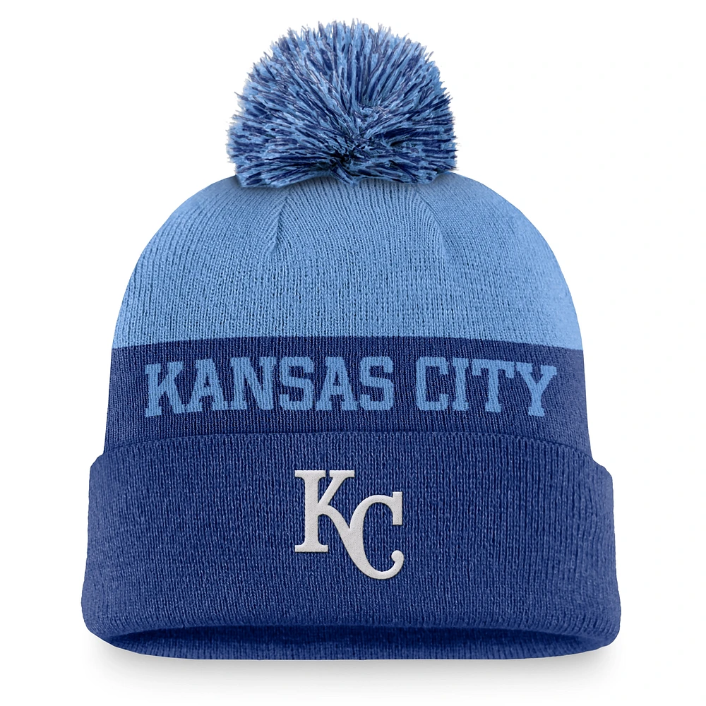 Bonnet en tricot à revers et pompon Nike Royal Kansas City Royals Rewind Peak pour homme