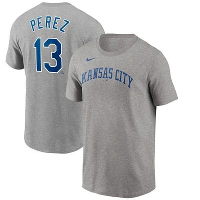 T-shirt avec nom et numéro Nike Salvador Perez pour hommes, gris, Kansas City Royals