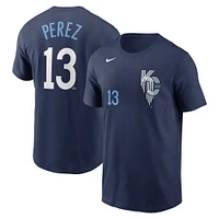 T-shirt Nike Salvador Perez pour homme, bleu marine, Kansas City Royals Connect avec nom et numéro