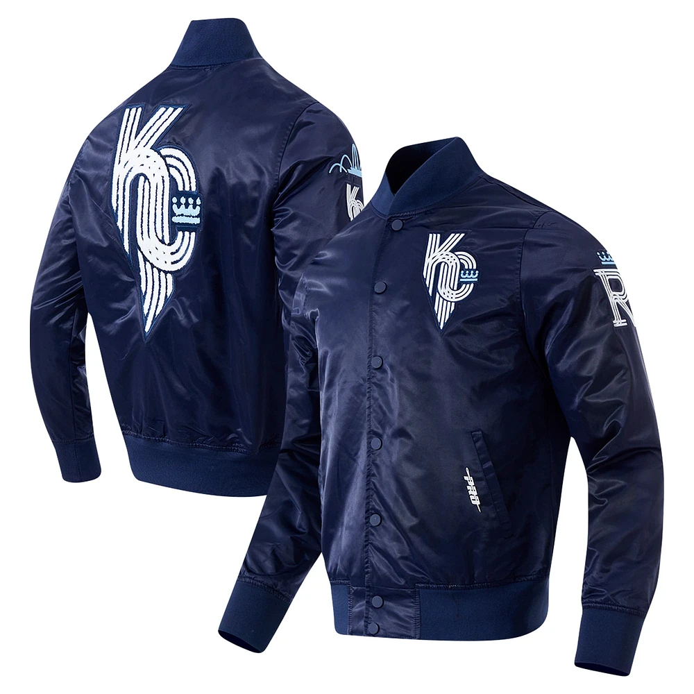 Men's Pro Standard Navy Kansas City Royals Connect Full-Snap Satin Jacket