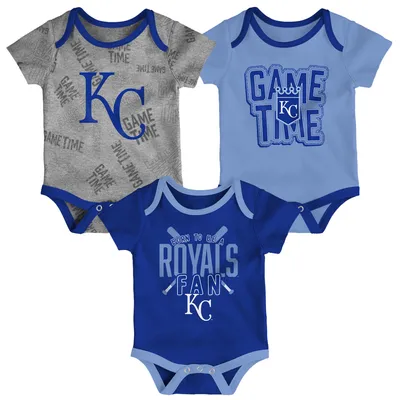 Kansas City Royals Newborn & Infant Game Time Three-Piece Bodysuit Set - Royal/Light Blue/Heathered Gray