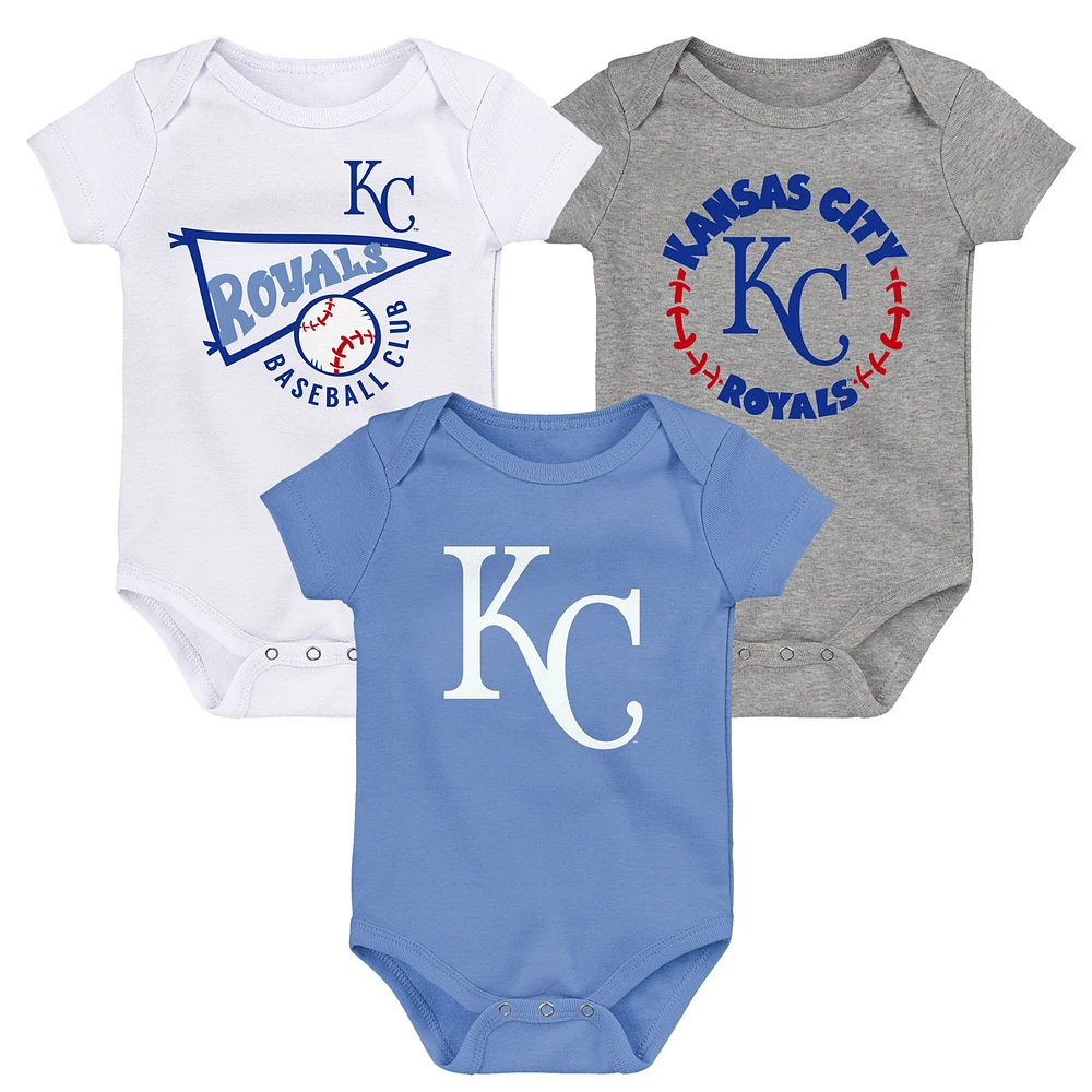 Lot de 3 bodys bleu clair/blanc/gris chiné Kansas City Royals Biggest Little Fan pour nouveau-nés et nourrissons