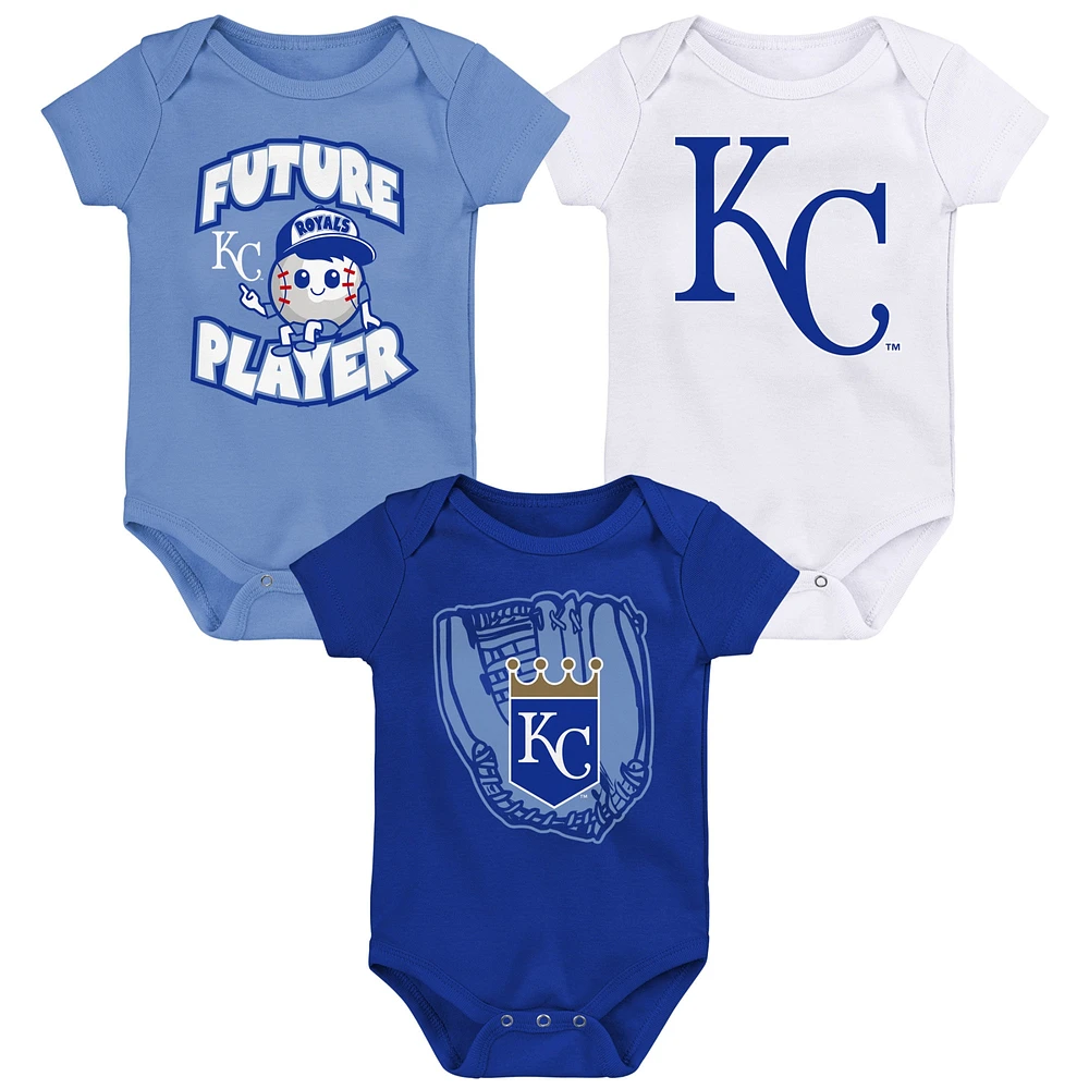 Lot de trois bodys pour nouveau-nés et nourrissons Royal/Bleu clair/Blanc Kansas City Royals Minor League Player