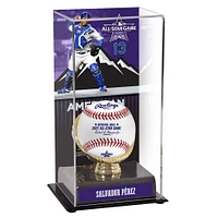 Vitrine de présentation des gants dorés du match des étoiles de la MLB 2021 des Kansas City Royals de Salvador Perez avec image