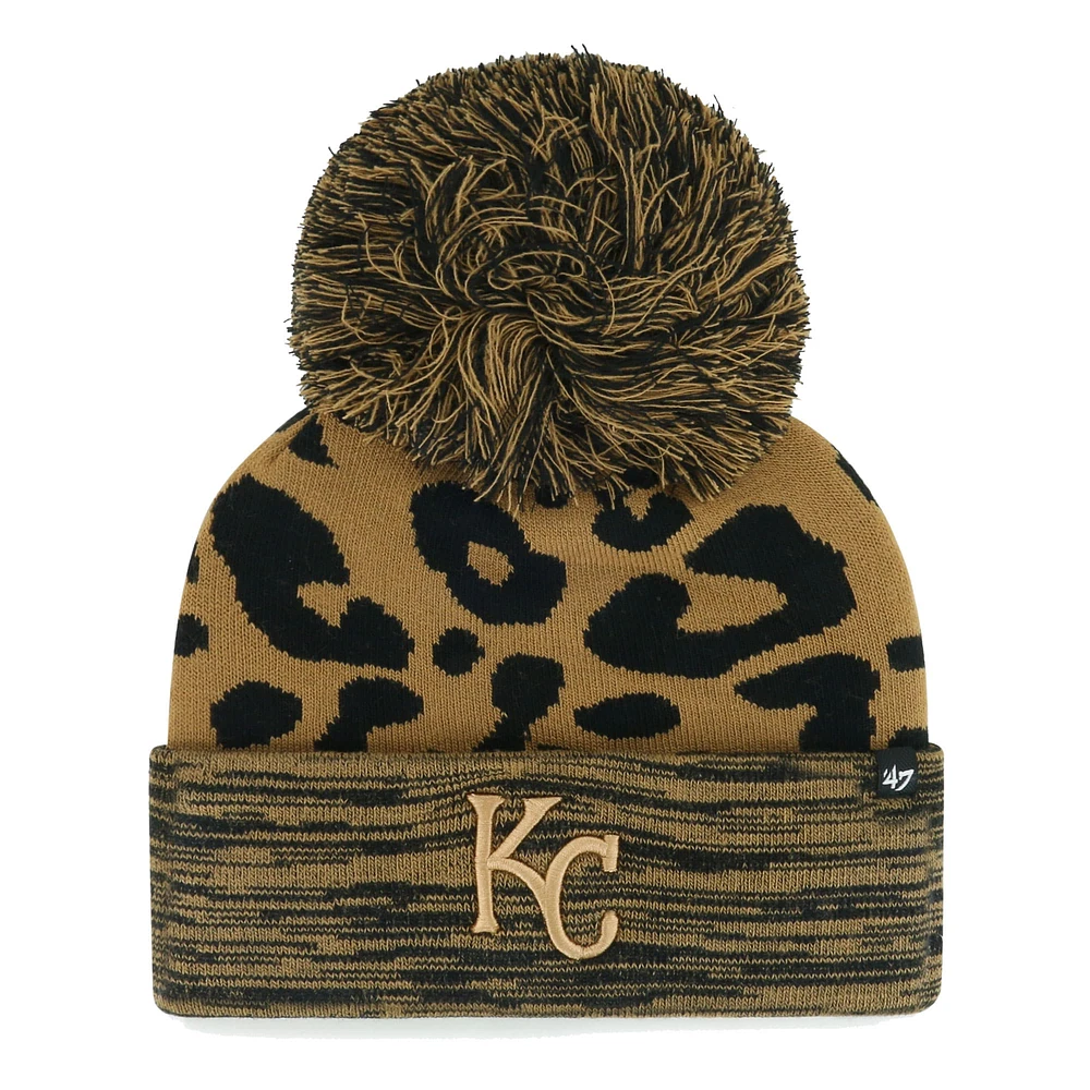 Bonnet en tricot à revers et rosette léopard '47 Kansas City Royals pour femmes avec pompon