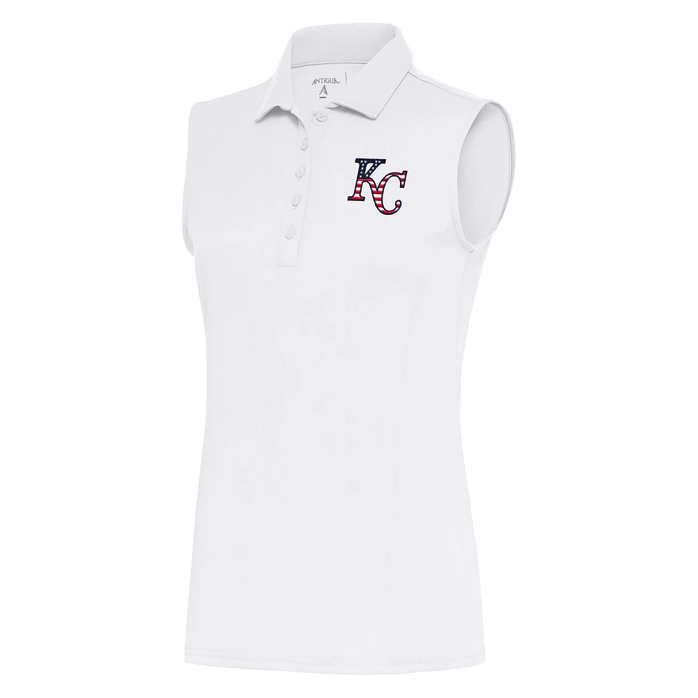 Women's Antigua White Kansas City Royals Patriotic Sleeveless Tribute Polo