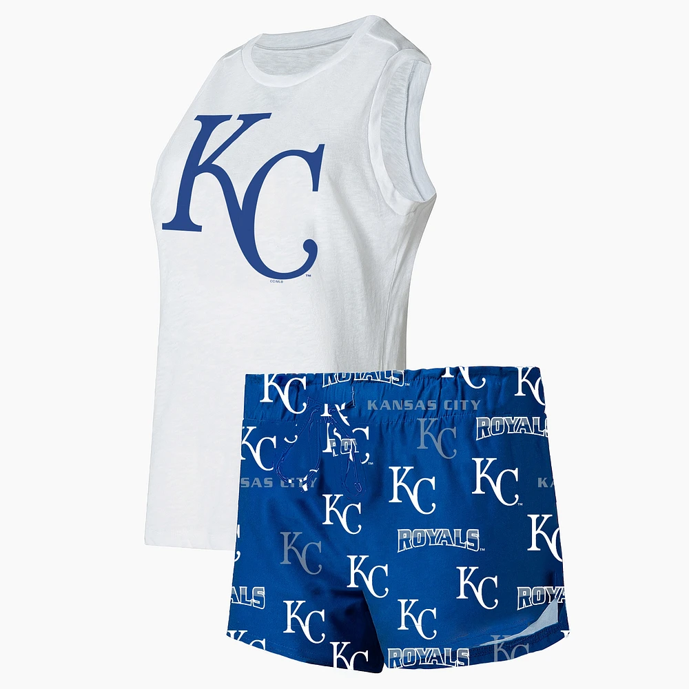 Women's Concepts Sport White/Royal Kansas City Royals Plus Tank Top & Shorts Sleep Set