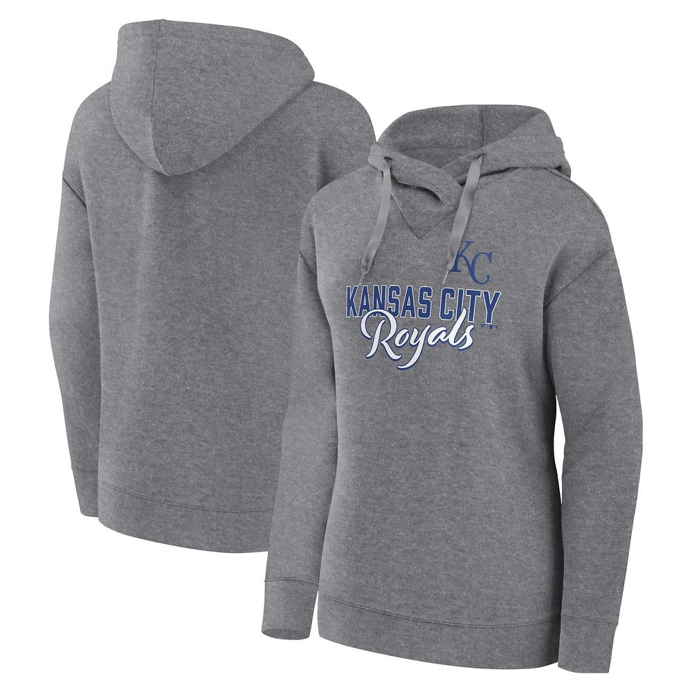 Sweat à capuche léger Fanatics Heather Grey Kansas City Royals Script Favorite pour femmes