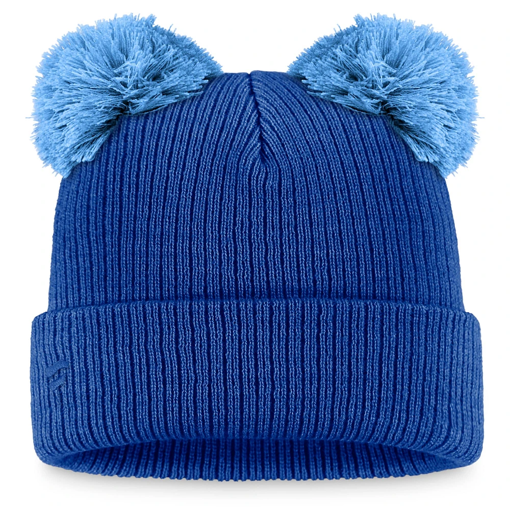 Bonnet en tricot à revers à double pompon Fanatics Royal/Bleu clair Kansas City Royals pour femmes