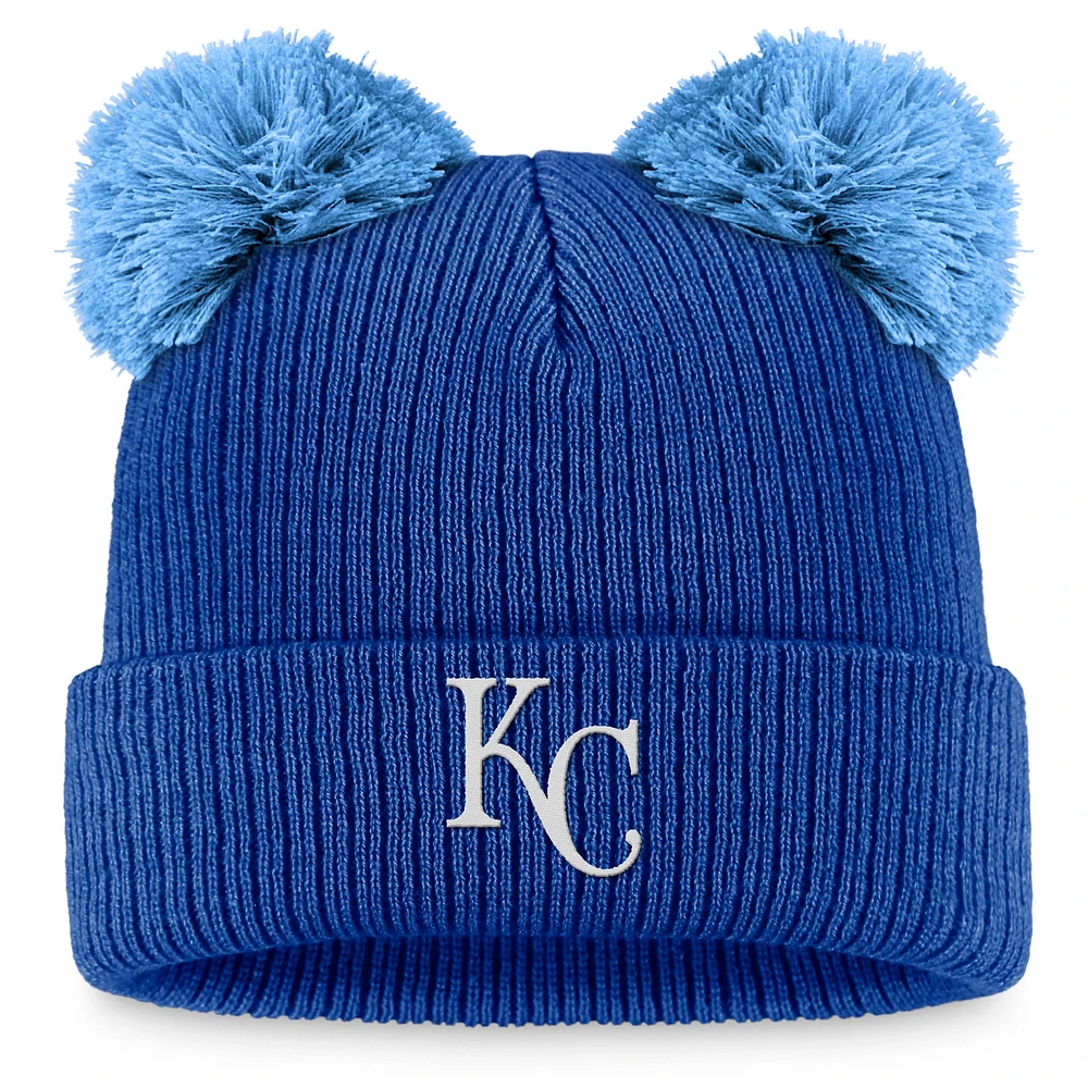 Bonnet en tricot à revers à double pompon Fanatics Royal/Bleu clair Kansas City Royals pour femmes