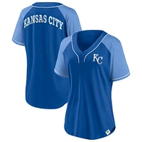 T-shirt à col en V Fanatics Royal Kansas City Royals Bunt Raglan pour femmes