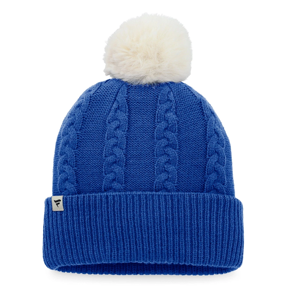 Bonnet en tricot à revers torsadé Fanatics Royal Kansas City Royals pour femmes avec pompon