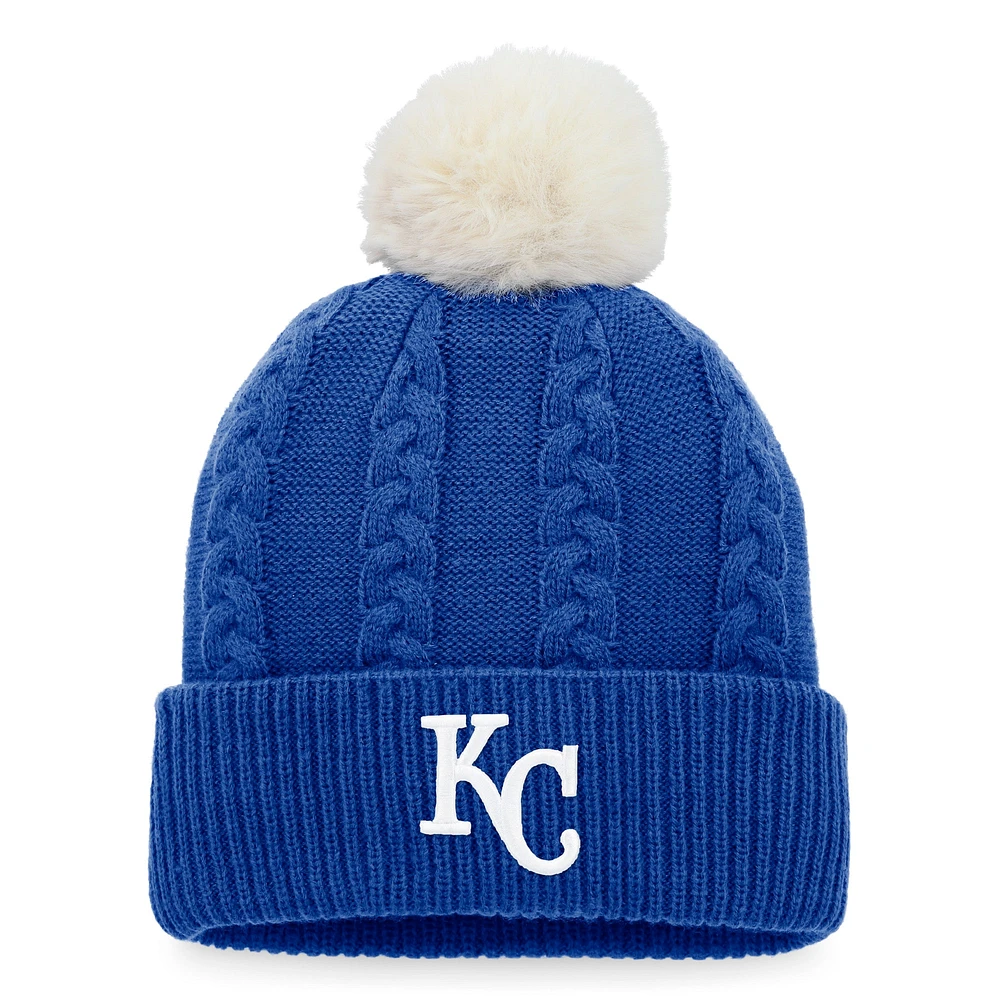 Bonnet en tricot à revers torsadé Fanatics Royal Kansas City Royals pour femmes avec pompon