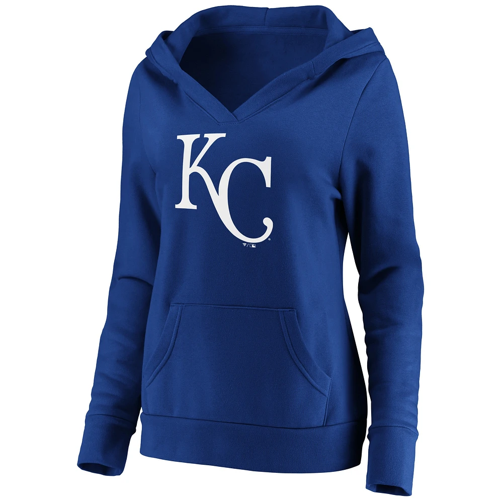 Women's Fanatics Royal Kansas City Royals Official Logo Crossover V-Neck Pullover Hoodie